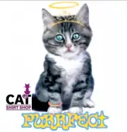 Purrrfect Angel Kitten w/ Halo on Shirt, Small - 5X, kitty crown, cat shirt