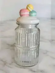 New Shabby Chic Pastel Macaroon Cookie Kitchen Party Glass Canister Jar W/ Lid