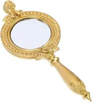 Baluue Handle Mirror Hand Mirror Decorative Makeup Mirror Handheld Beauty Mirror Handheld Vanity Mirror Portable Small Hand Held Mirror Carry Makeup Mirror Travel Mirrors Golden Resin
