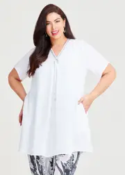 [TS] Taking Shape Crinkle Crush Swing Tunic Size 10 in White, Viscose - Plus Size Women's Clothing White