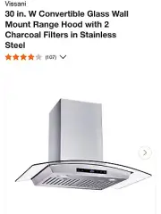 Range Hood Convertible Glass Wall Mount in Stainless Steel w/Mesh Filters 30 in.