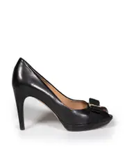 Black Leather Vara Bow Heels