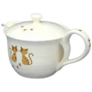 Teapot Kyusu Tokoname - AKIRA - White - 350 ml/cc Stainless Infuser Tabby Cat B