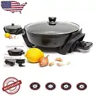 Round 12-Inch Electric Frying Pan with Nonstick Coating & Tempered Glass Lid