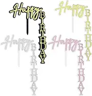 Acrylic Happy Birthday Cake Topper, Gold Creative Right-Angled Shape Vertical Cake Topper Birthday Party Decoration Supplies Custom Decor (4 Pieces） (Right-Angled Shape)