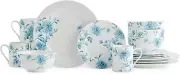 16 Piece Dinnerware Set For 4 Vintage Ceramic Dishes Plate Mug White Blue Floral