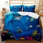 Ocean Shark Fish Turtle Print Quilt Duvet Cover Set Double Comforter Cover Gift