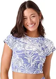 [Roxy] Women's Crop Top Rash Guard – UPF 50+, Quick-Dry Swim Shirt, Pool, Surf, Beach, Gym Workout