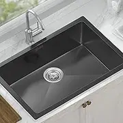 ALFORDSON Black Kitchen Sink, 700x 450x 220mm Sink, 304 Stainless Steel Water Basin Sinks with 3mm Thick Edge, Single Spacious Bowl with Waste Strainer, Dishwashing Workstation