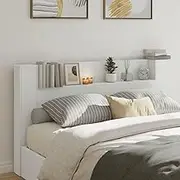 Headboard Cabinet, Storage Bed Headboard Beds Head Frame with LED White 180x16.5x103.5 cm