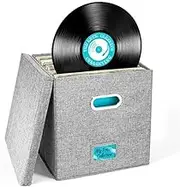 TOMVAES Vinyl Record Storage Box,Records Crate,Album Storage,Fabric Storage Boxes with Lids for Moving,Office,Closet,Home Organizer,33x33x33cm,Grey