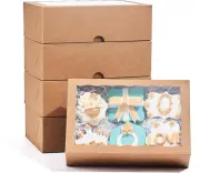 Elegant Natural Brown Kraft Bakery Boxes for Cookies & Strawberries - 48 Count