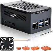 GeeekPi Aluminum Case for Raspberry Pi 5, PWM Speed Adjustment Strong Cooling Air Fan for Raspberry Pi 5