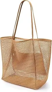 [CRSRICHER] Beach Mesh Tote Bag, Women Foldable Beac Bag with Mini Pocke, Womens Shoulder bag for Travel Beach Essentials Swimming Pool
