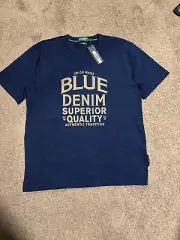 NWT United Colors of Benetton Blue Denim Relax Fit Crewneck Typography T-Shirt M