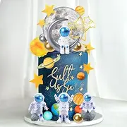 DRWATE Space Cake Toppers Outer Space Figurines Cake Decorations for Space Theme Baby Shower Birthday Party Supplies (Planet)