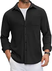 [COOFANDY] Mens Long Sleeve Button Down Shirts Casual Thermal Shirts Lightweight Shacket Jacket