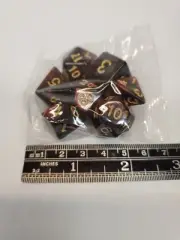 Shimmering RED BLACK SWIRL 7pc Polyhedral Dice Set D20 DnD RPG Board Game Gold#