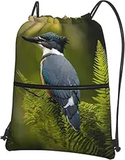 EdWal Cute Bird Print Drawstring Backpack Gym Bags Sports Bags With Zipper Pocket For Travel Swimming Beach, Black, One Size