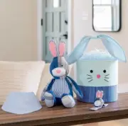 Blue Bunny Plush Gift Basket, 14 inch, Kipekee, Upcycled Plush