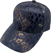 [Ilfuturo] Metallic Leopard Printed Denim Jeans Style Adjustable Trucker Hat Key Ring Strap, Breathable Adjustable Hip Hop Baseball Cap