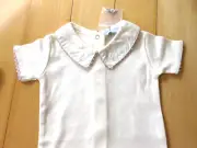 Jacadi (Paris) NWT Beige Cotton embroidery Short Sleeves Top - 3 Months NWT