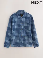 Blue Denim Patchwork Denim Shacket (F20031) | $106