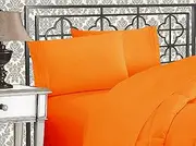 Elegant Comfort Luxurious 1500 Premium Hotel Quality Microfiber Three Line Embroidered Softest 4-Piece Bed Sheet Set, Wrinkle and Fade Resistant, King, Orange