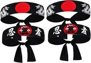 [COMPUKAS] 4pcs Samurai Headbands Polyester Japanese Style Bandanas For Cooking Karate Halloween Costumes And Travel Accessories