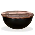 Coffee Table Solid Reclaimed Wood Black Bowl Shape
