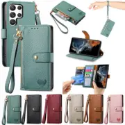 For Samsung S25 S24 S23 S22 S21 FE Ultra Plus Case Leather Zip Wallet Flip Cover