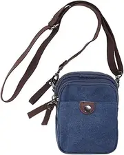 [LIGIGWASH] Men Casual Crossbody Bag Dark Blue Canvas Zipper Shoulder Bag for Travel and Everyday Use Versatile Messenger Bag with Long Strap and Ample Storage