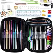 127Pcs Crochet Hook Needles for Crocheting,DIY Craft Yarn Mixed Aluminum Multicolor Knitting Needles Sewing Tools,Knitting & Crochet Supplies Set with Case,Great for Mom Women