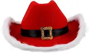 Festive Western Santa Hat Plush Cowgirl Cap Christmas Costume Hat Brim Hat for Women Men Santa Claus Cosplay Xmas Party Supplies