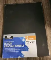 (2) Essentials 12x16" Black Canvas Panels Triple Gessoed Mixed Media Oil Acrylic