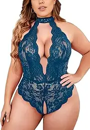 [JuicyRose] Women Plus Size Plunge Teddy Lingerie, Sexy Backless Bodysuit Club Rave Outfits