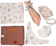 Bebelop 10 Pcs Baby Essentials Set|Includes 4 Burp Cloths, 2 Blankets, Sleep Companion, Hat & 2 Bandana Bibst | Newborn Unisex |100% Organic Cotton | Gift Set for Boys or Girls (Light Pink)