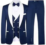 [AufewB] 3 Piece Men Suit Slim Fit Double Breasted Wedding Prom Tuxedo Formal Business Suits for Men Blazer Vest Pants Set