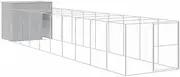vidaXL Dog House, Dog Kennel with Roof and Run, Dog Crate for Outdoor Garden Backyard, Puppy Playpen with Door, Light Grey Galvanised Steel