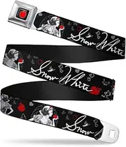 [Buckle-Down] Seatbelt Belt - SNOW WHITE Apple Poses/Butterflies Black/Gray/Red - 1.0" Wide - 20-36 Inches in Length