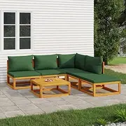 6 Piece Garden Lounge Set with Green Cushions Solid Wood Patio Bar Sets