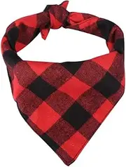 Pet Dog Puppy Scarf Collar Bib Bandage Neckerchief Bandana Plaid Pattern, Black Red (L)