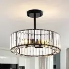 SYTPPLAN 4 Lights Modern Crystal Chandelier Black Semi Flush Mount Ceiling Li...