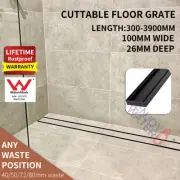 300-3900mm Black Aluminum Shower Grate Drain Tile Insert Bathroom Floor Waste