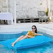 Floating Bean Bag for Pool No Filler - Reusable Bean Bag for Swimming- Outdoor Stripes Bean Bag Pouf Cover-Water Play Lounge Chair(Lake Blue)