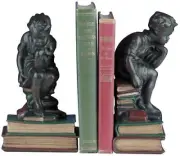 Bookends Bookend Lodge Thinking Boy Cast Resin Hand-Cast Hand-Painted Pa