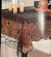 Spider Web Halloween Lace Fabric Tablecloth 60x84 in. New