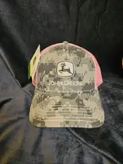 New JOHN DEERE Logo Mesh Digital Camo Pink SnapBack Trucker Hat Cap Women OSFM