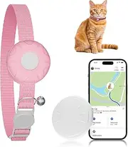 Cat Tracker, Cat Tracker Collar with Safety Elastic Buckle, Compatible with Apple Find My App (Only iOS), No Monthly Fee, Waterproof Pet Tracker for Cats, Pink
