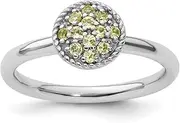 [Stackable Expressions] 925 Sterling Silver Polished Prong set Stackable Peridot Rhodium Ring Size 6-Stackable-Ring for Women